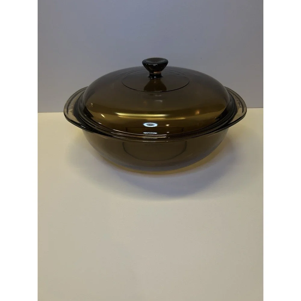 Pyrex 024 2L‎ Vintage Translucent Brown Glass Round Bowl Casserole Dish Lid